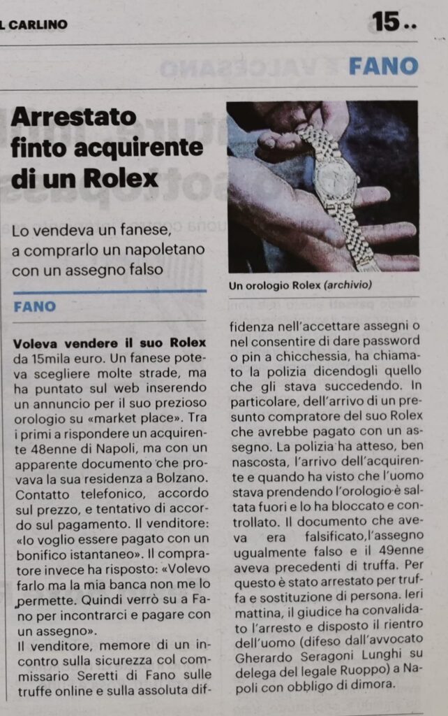 Articoli di cronaca pubblicati sulle principali testate giornalistiche